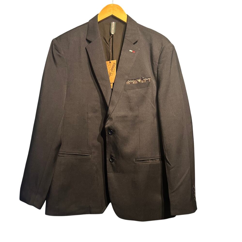 NWT PJ Paul Jones Size Large Blazer Sportcoat Black Pocket Square Office Work